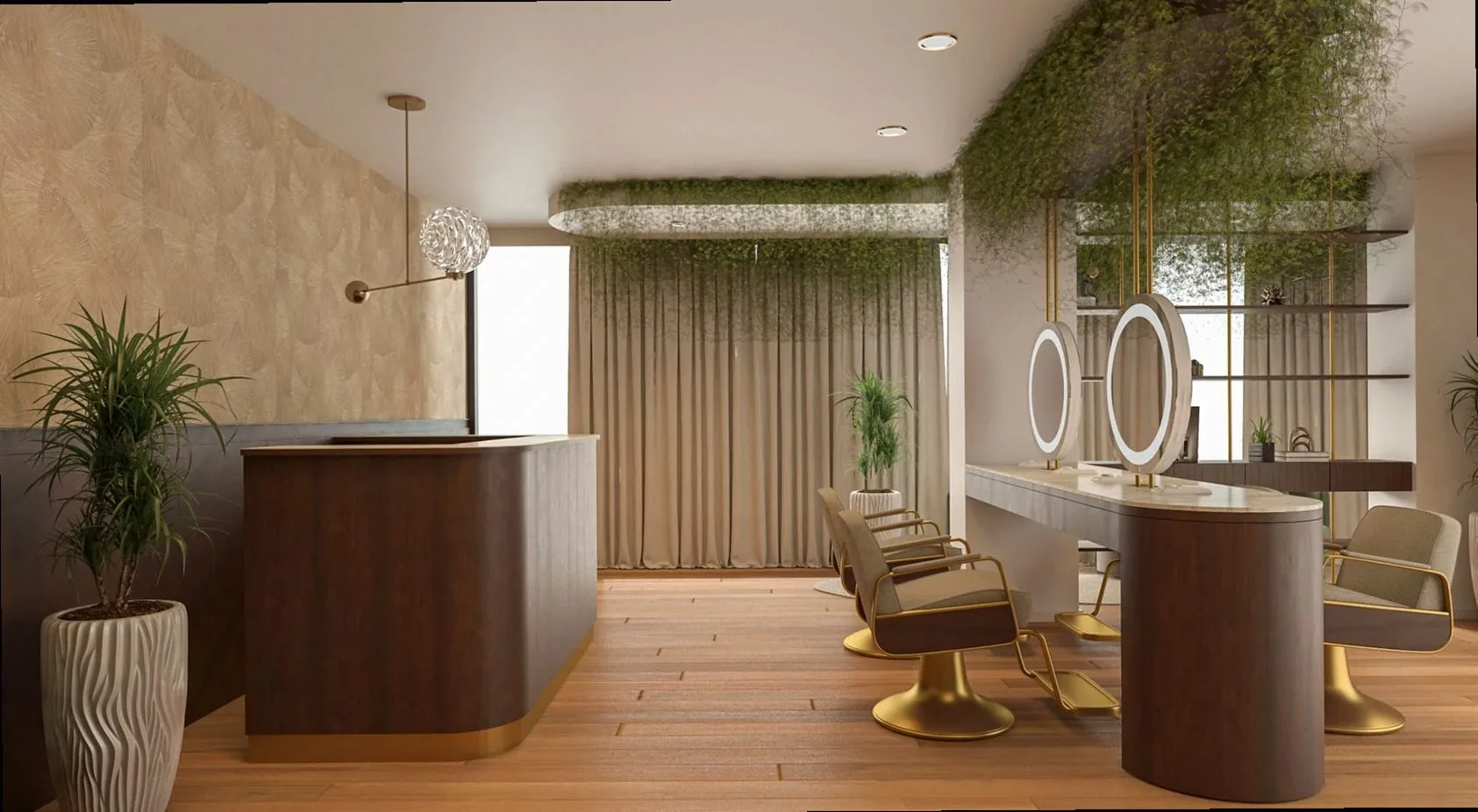 Sleek salon interior with contemporary furnishings, natural light, and stylish decor in London, UK.